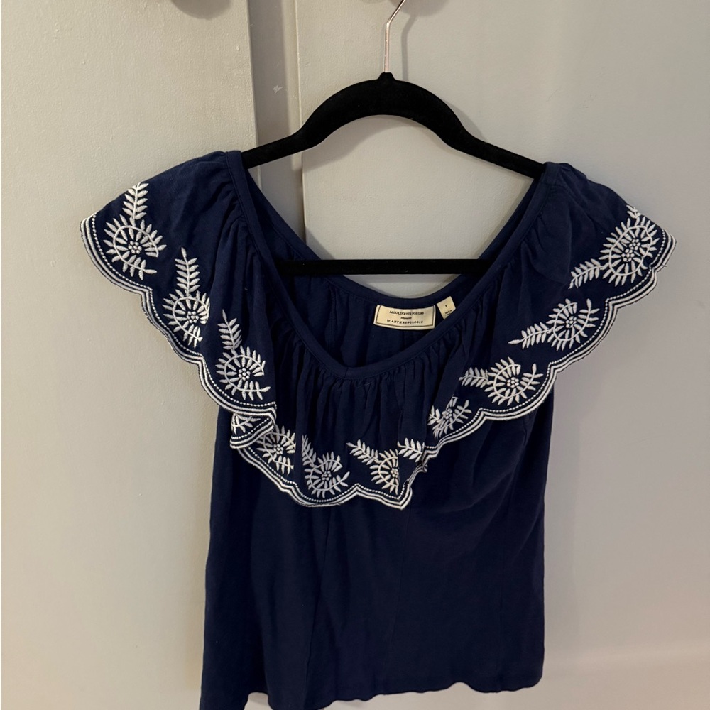 Navy Blue Embroidered Women's Top
